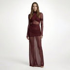 Vestido maxi de malla transparente para mujer | Elegante vestido cóctel bodycon con capas para invitadas de boda