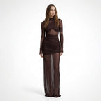 Vestido maxi de malla transparente para mujer | Elegante vestido cóctel bodycon con capas para invitadas de boda