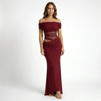 Vestido largo de malla transparente para mujer | Elegante vestido formal con hombros descubiertos