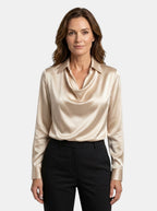 Women's Shiny Blouse | Elegant V-Neck Long Sleeve Top