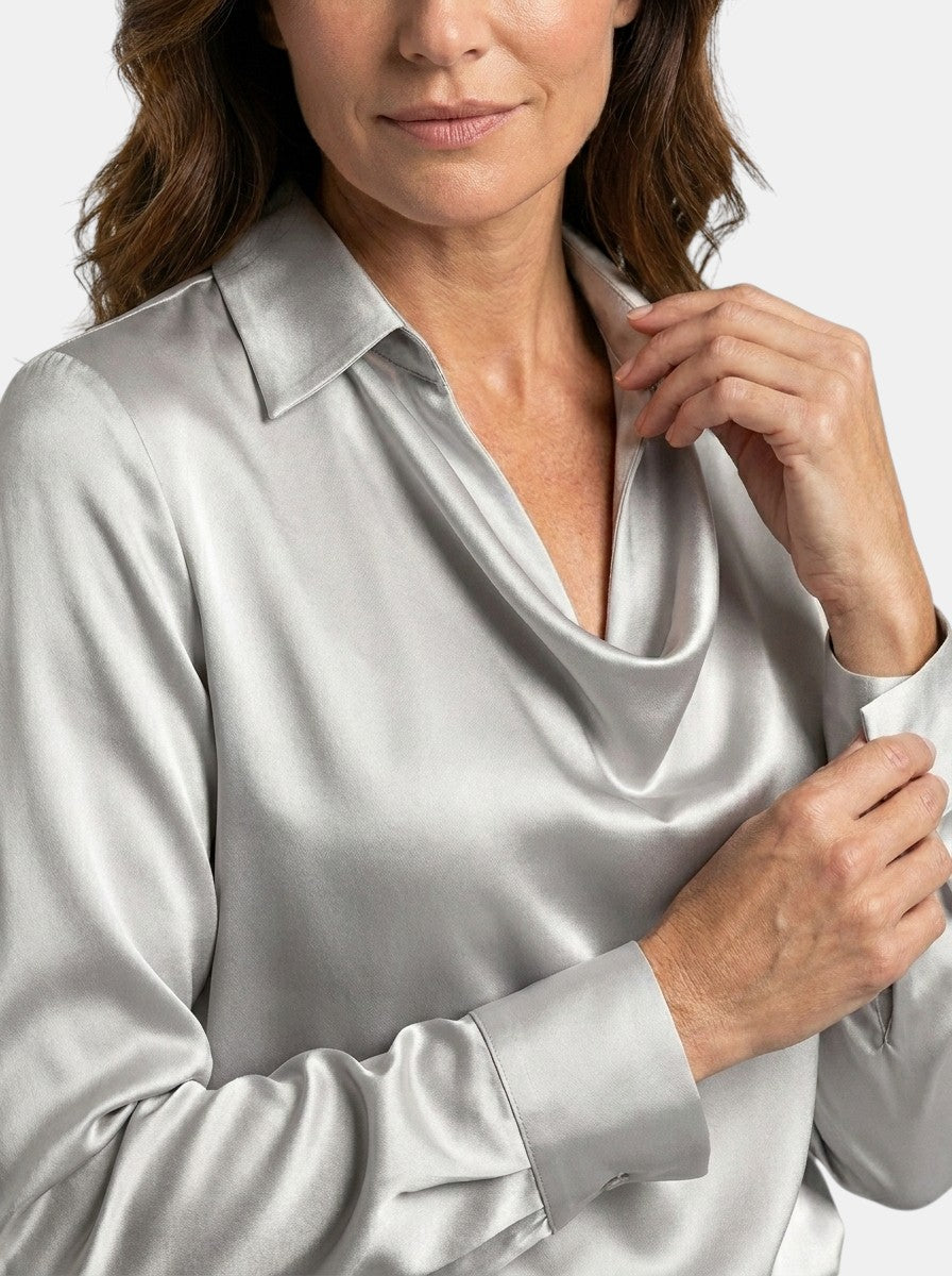 Blusa lucida da donna | Elegante top a maniche lunghe con scollo a V