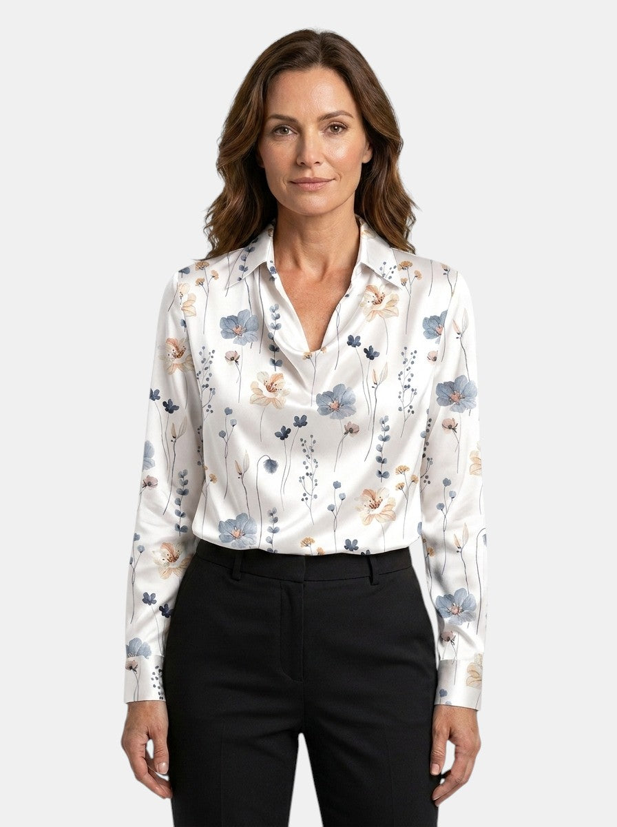 Blusa lucida da donna | Elegante top a maniche lunghe con scollo a V