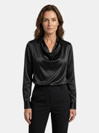 Women's Shiny Blouse | Elegant V-Neck Long Sleeve Top