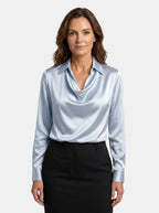 Women's Shiny Blouse | Elegant V-Neck Long Sleeve Top