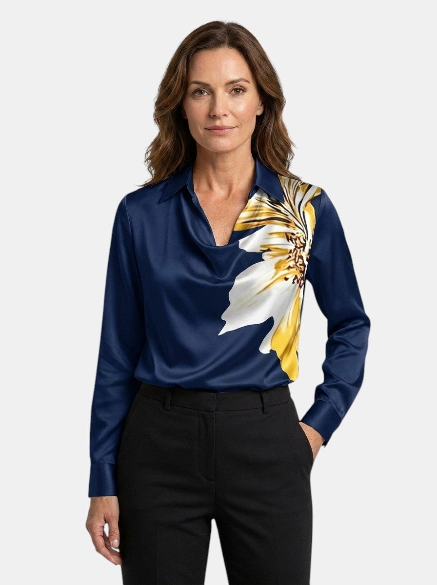 Blusa lucida da donna | Elegante top a maniche lunghe con scollo a V