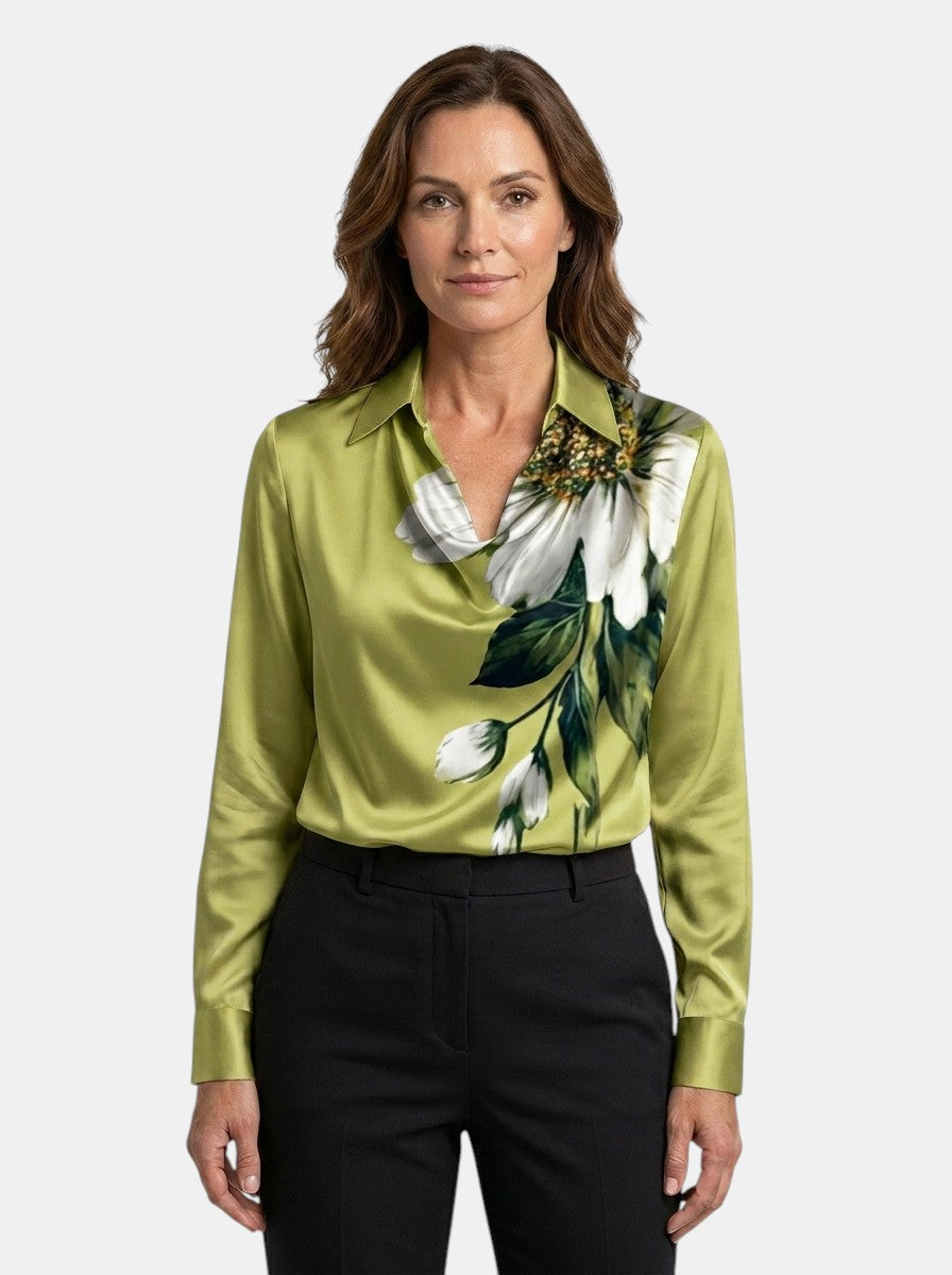 Blusa lucida da donna | Elegante top a maniche lunghe con scollo a V