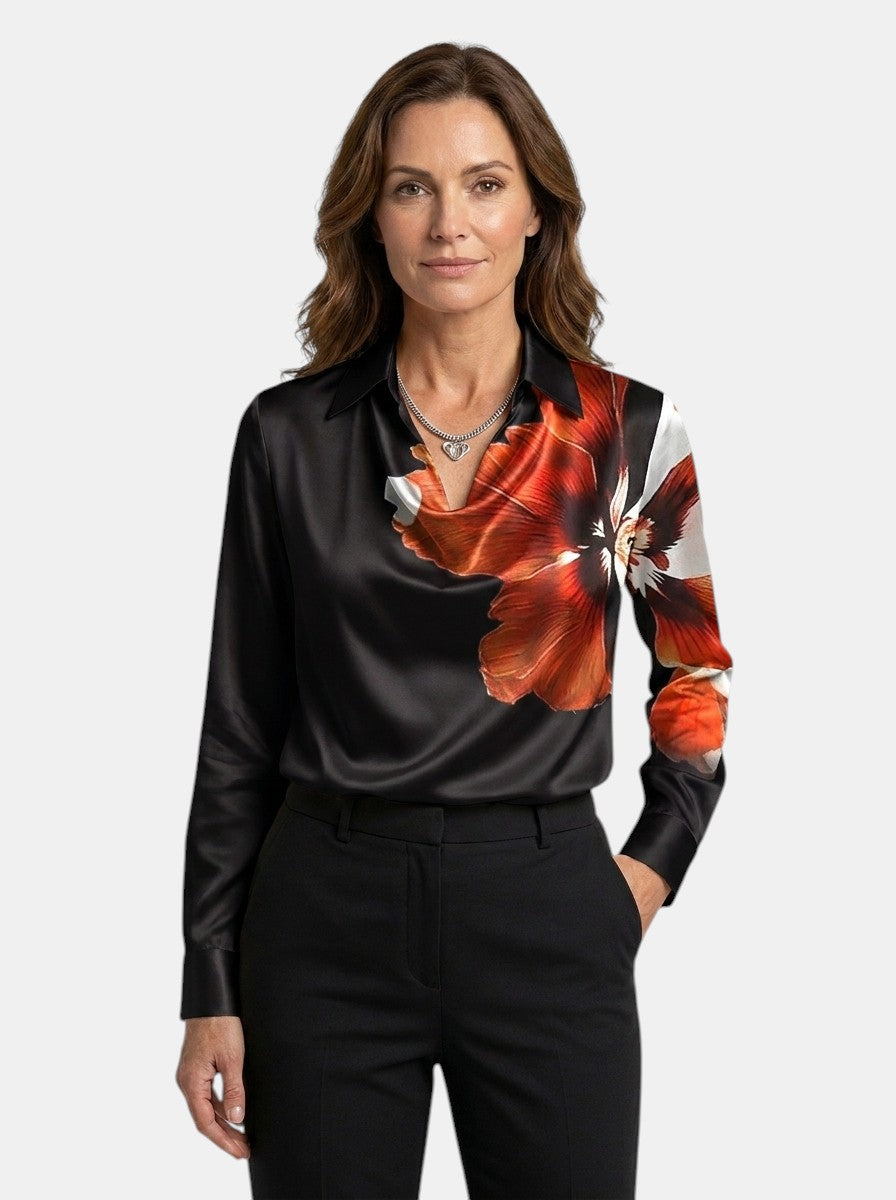 Blusa lucida da donna | Elegante top a maniche lunghe con scollo a V