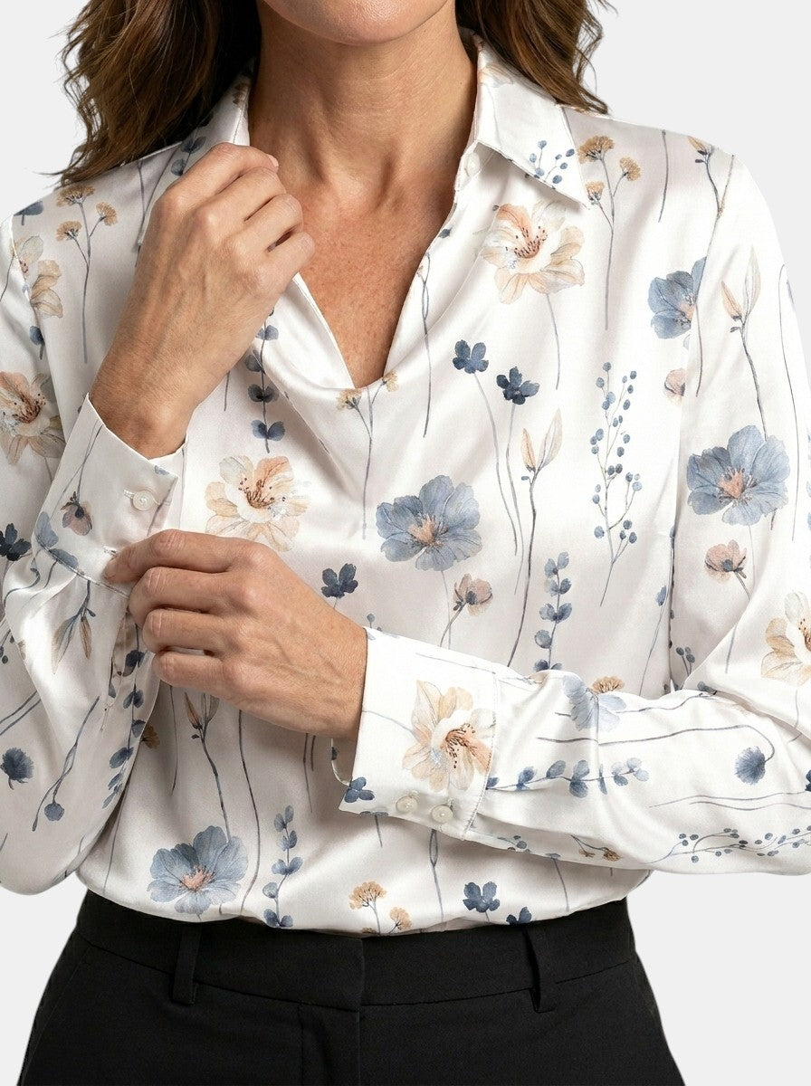 Blusa lucida da donna | Elegante top a maniche lunghe con scollo a V