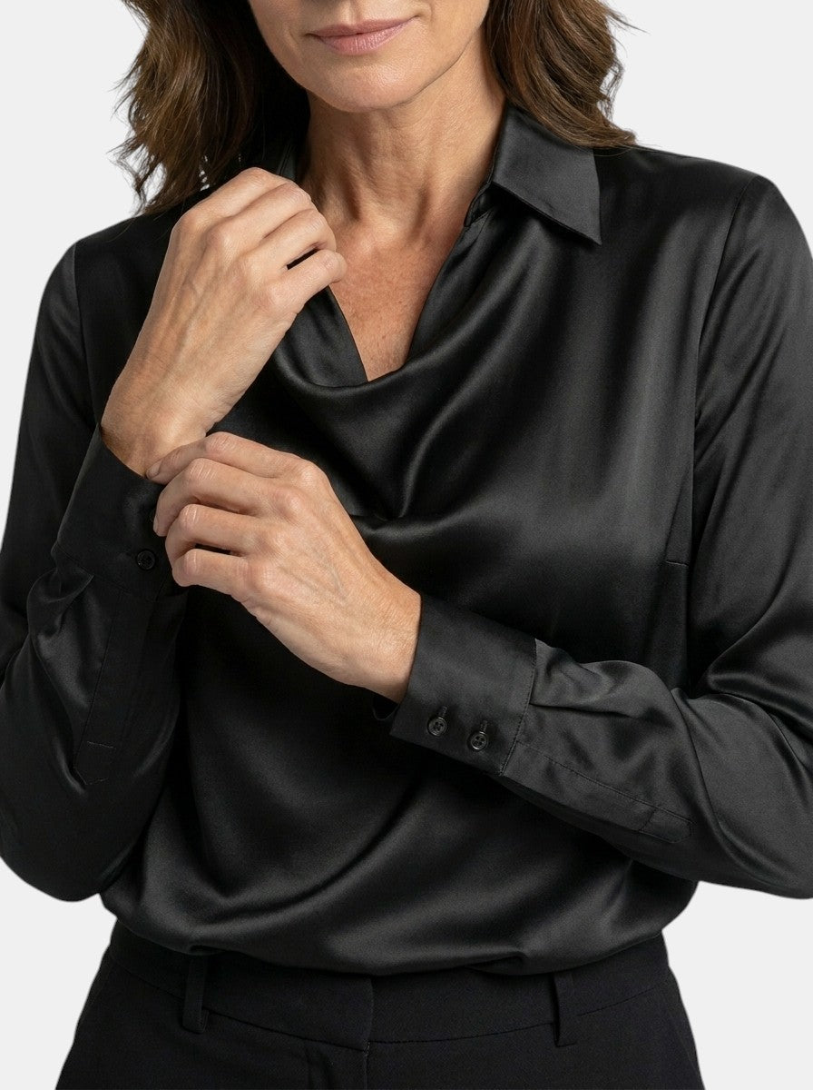 Blusa lucida da donna | Elegante top a maniche lunghe con scollo a V