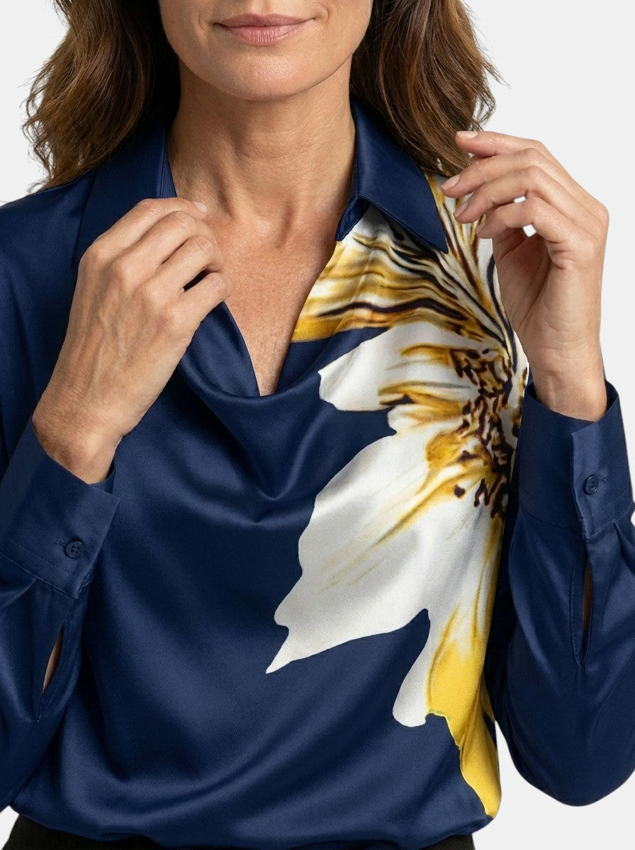 Blusa lucida da donna | Elegante top a maniche lunghe con scollo a V