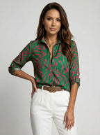 Women's Soft Abstract Print Blouse | Airy Lightweight Elegant Top