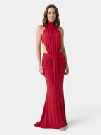 Women's Soft Draped Maxi Dress | High Neck Backless Design