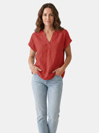 Women's Soft Fabric White Blouse | Relaxed Fit V-Neck Summer Top