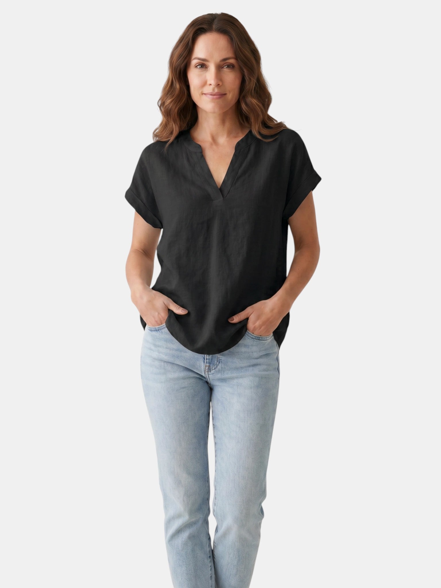 Blusa bianca da donna in tessuto morbido | Top estivo a scollo a V e vestibilità comoda
