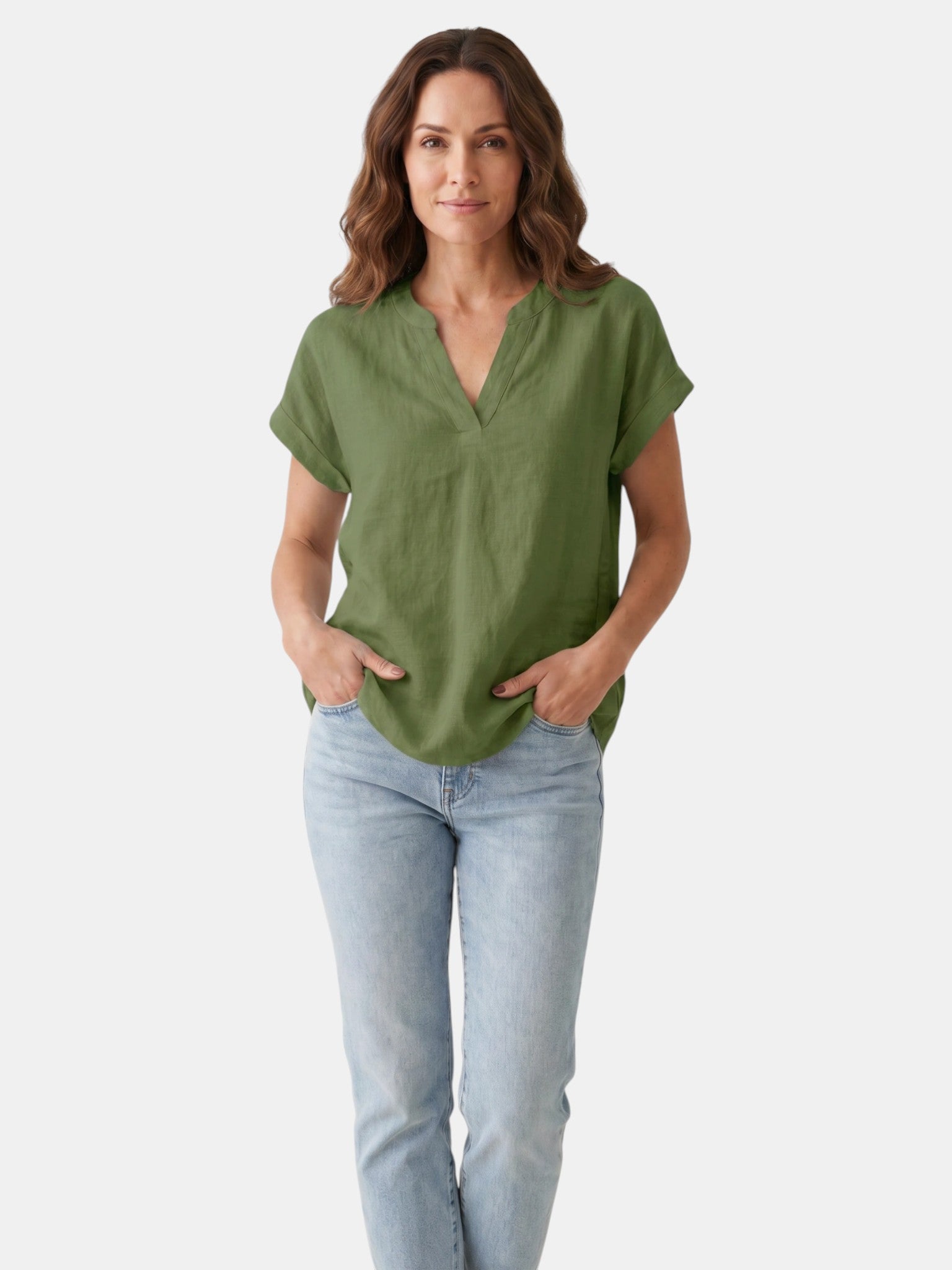 Blusa bianca da donna in tessuto morbido | Top estivo a scollo a V e vestibilità comoda