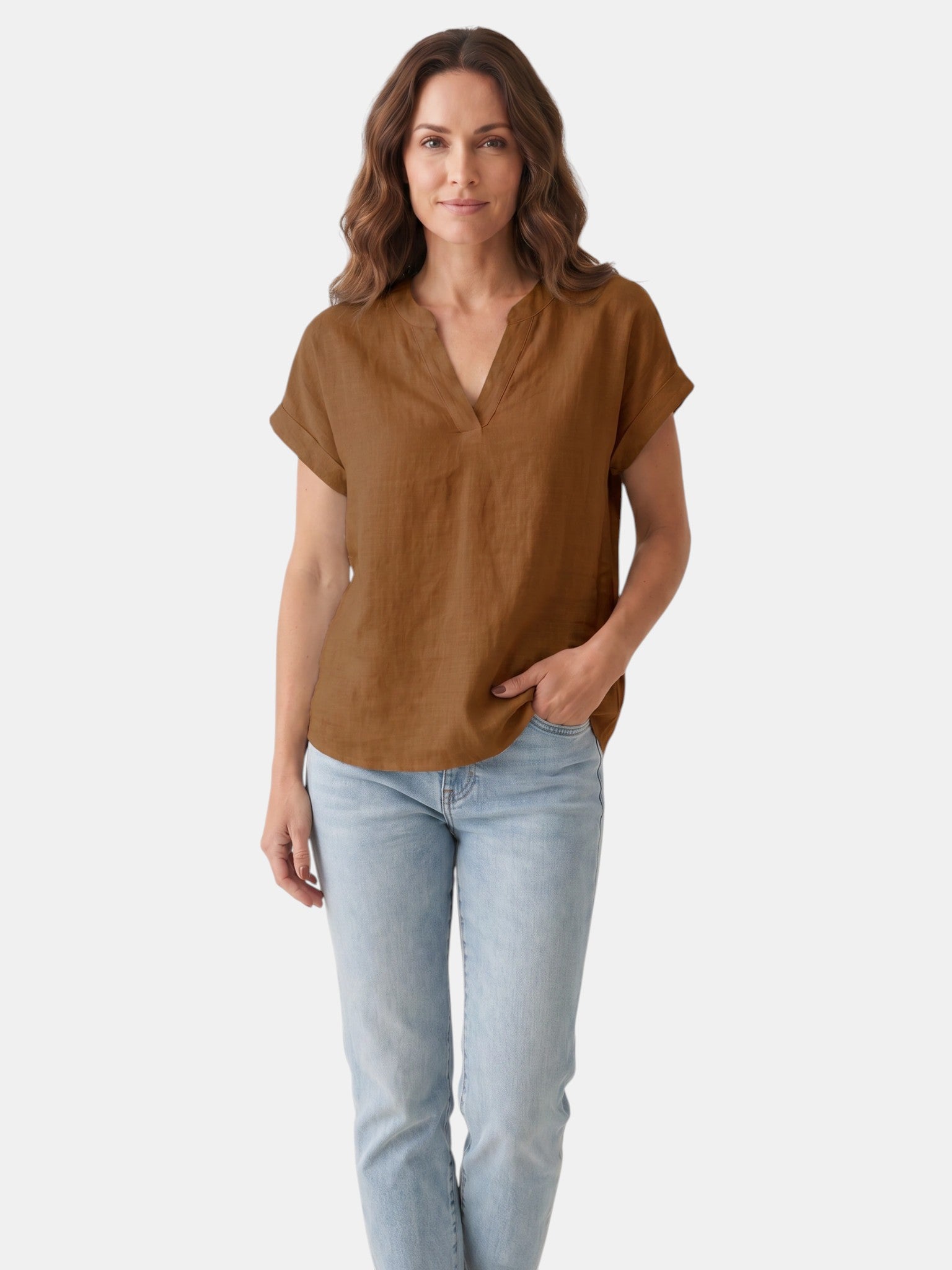 Blusa bianca da donna in tessuto morbido | Top estivo a scollo a V e vestibilità comoda