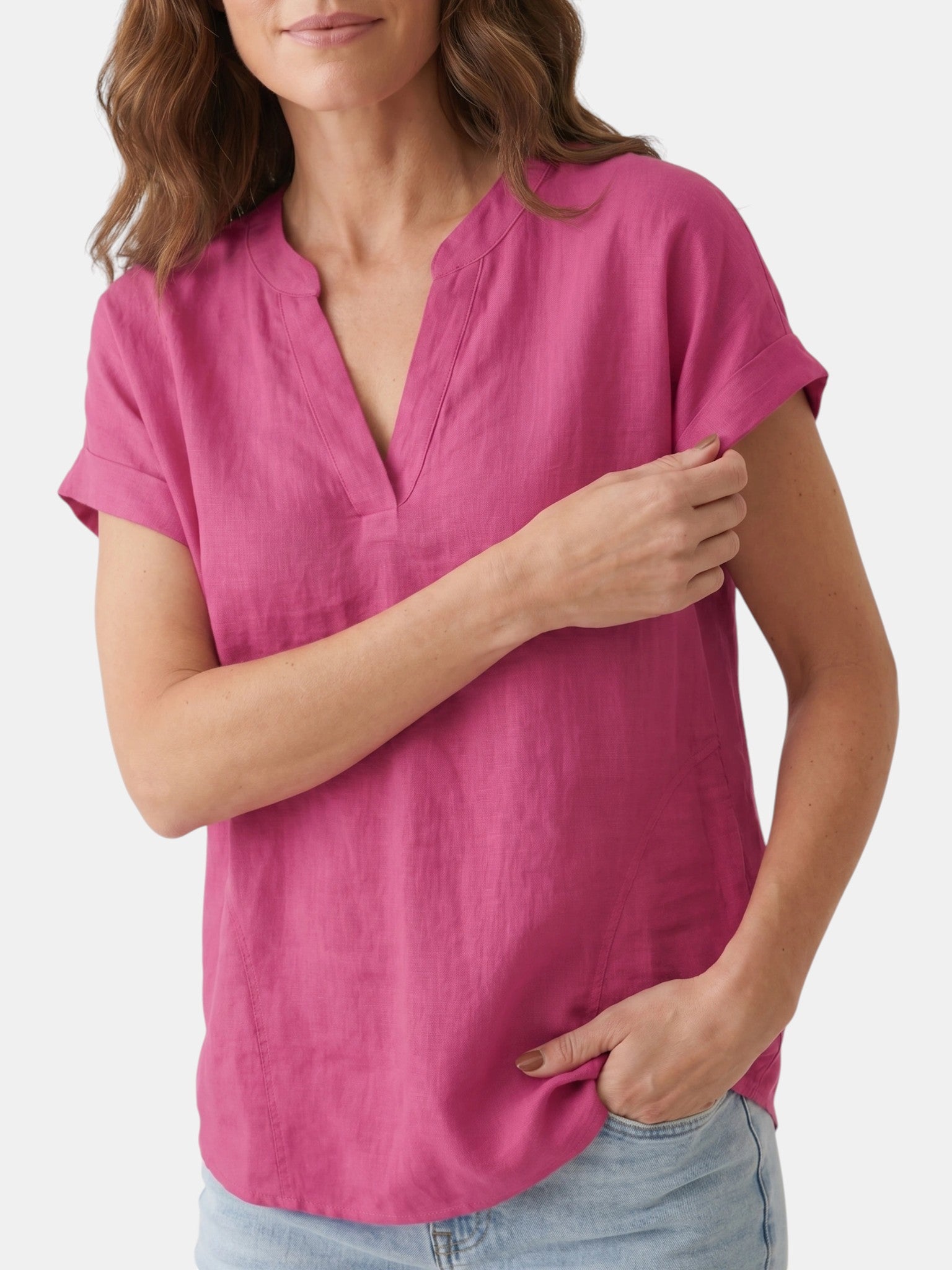 Blusa bianca da donna in tessuto morbido | Top estivo a scollo a V e vestibilità comoda