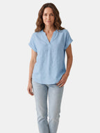 Women's Soft Fabric White Blouse | Relaxed Fit V-Neck Summer Top