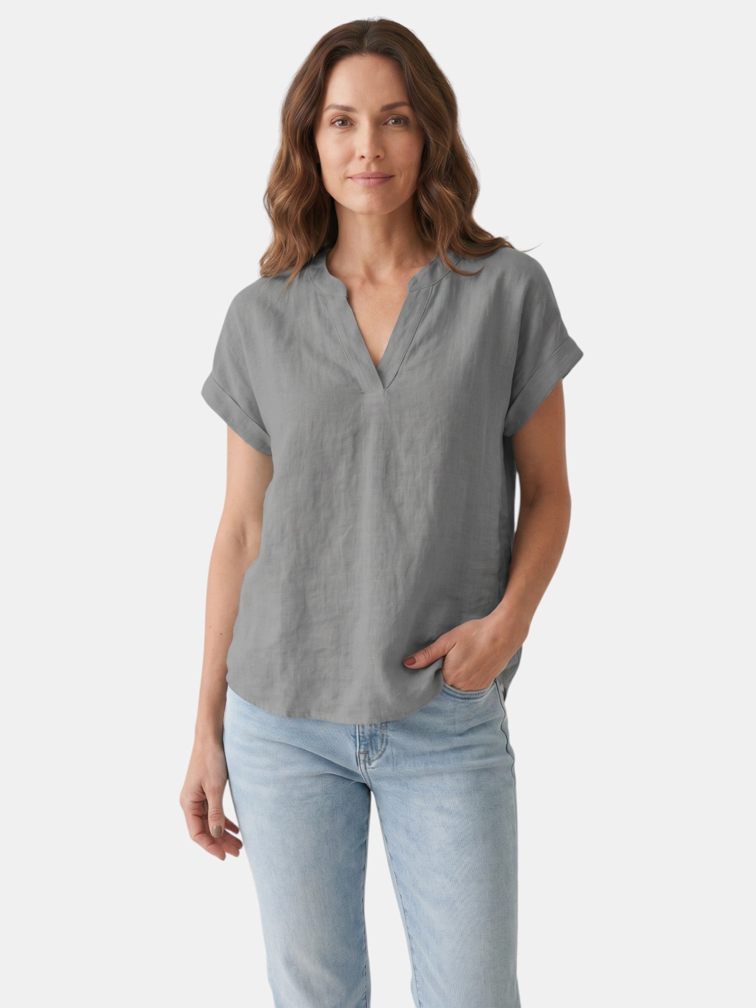 Blusa bianca da donna in tessuto morbido | Top estivo a scollo a V e vestibilità comoda