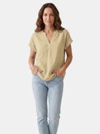 Women's Soft Fabric White Blouse | Relaxed Fit V-Neck Summer Top