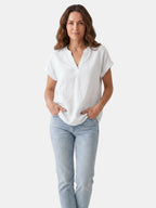Women's Soft Fabric White Blouse | Relaxed Fit V-Neck Summer Top