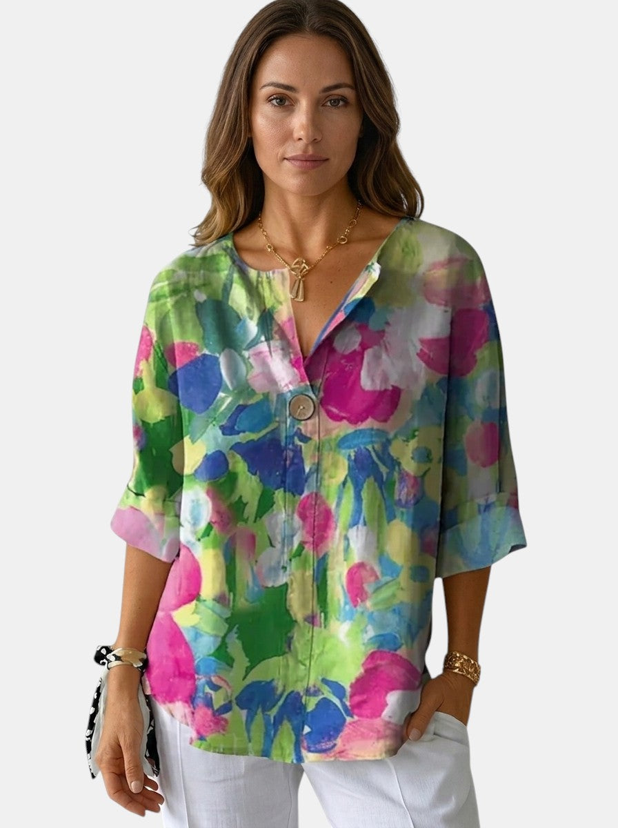 Blusa da donna con stampa floreale morbida | Top estivo leggero e casual | Camicia elegante a vestibilità rilassata