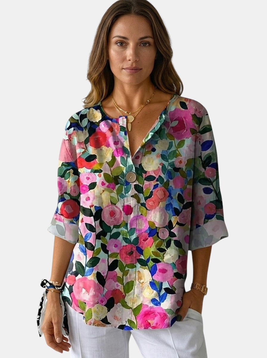 Blusa da donna con stampa floreale morbida | Top estivo leggero e casual | Camicia elegante a vestibilità rilassata