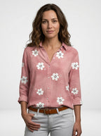 Women's Soft Floral Print Blouse | Relaxed Fit Long Sleeve Summer Top