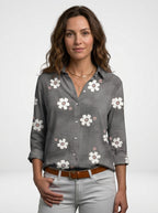 Women's Soft Floral Print Blouse | Relaxed Fit Long Sleeve Summer Top