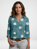 Women's Soft Floral Print Blouse | Relaxed Fit Long Sleeve Summer Top