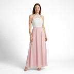 Robe longue douce à couches pour femme | Col halter élégant pour occasions estivales