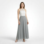 Robe longue douce à couches pour femme | Col halter élégant pour occasions estivales