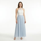 Robe longue douce à couches pour femme | Col halter élégant pour occasions estivales