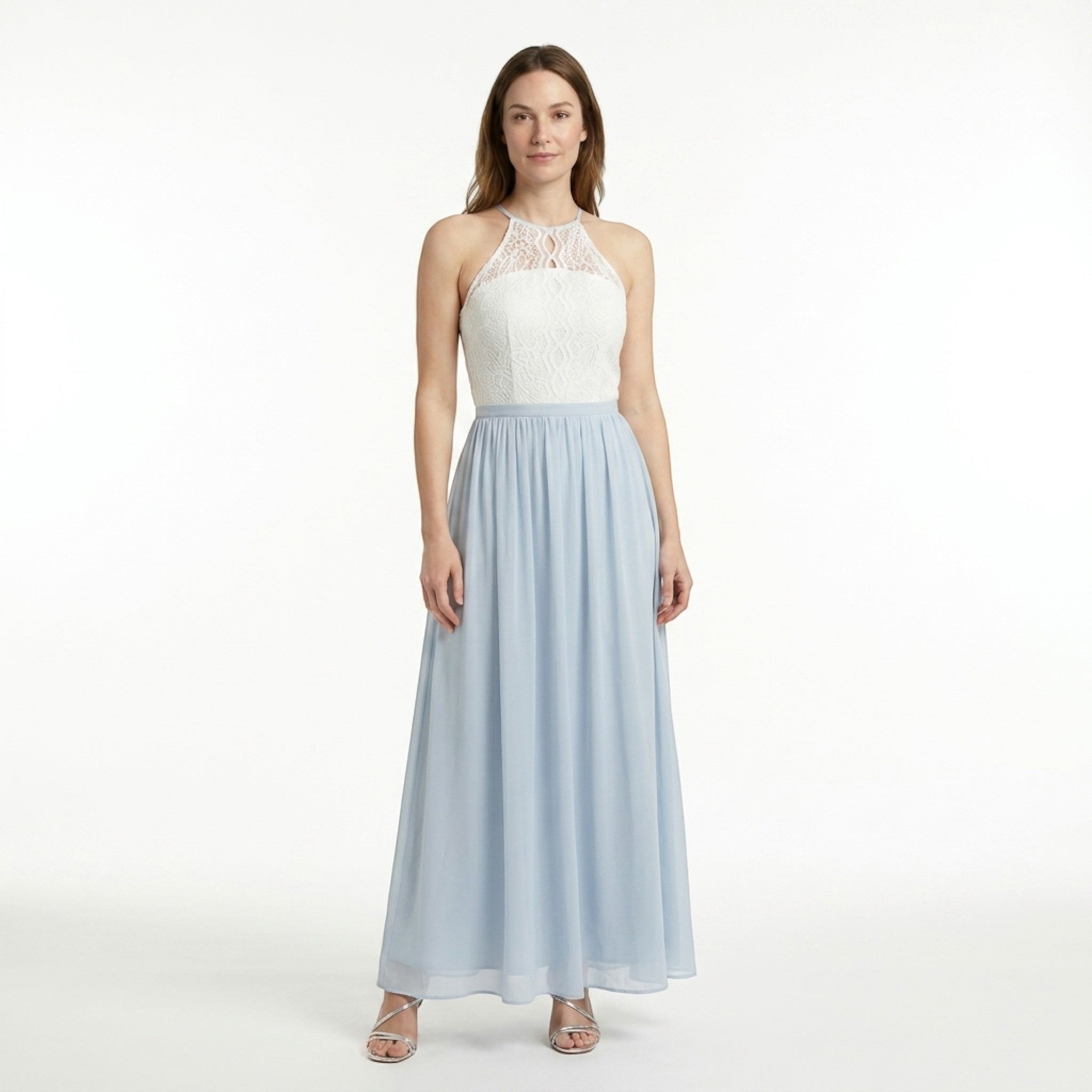 Robe longue douce à couches pour femme | Col halter élégant pour occasions estivales