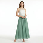 Robe longue douce à couches pour femme | Col halter élégant pour occasions estivales