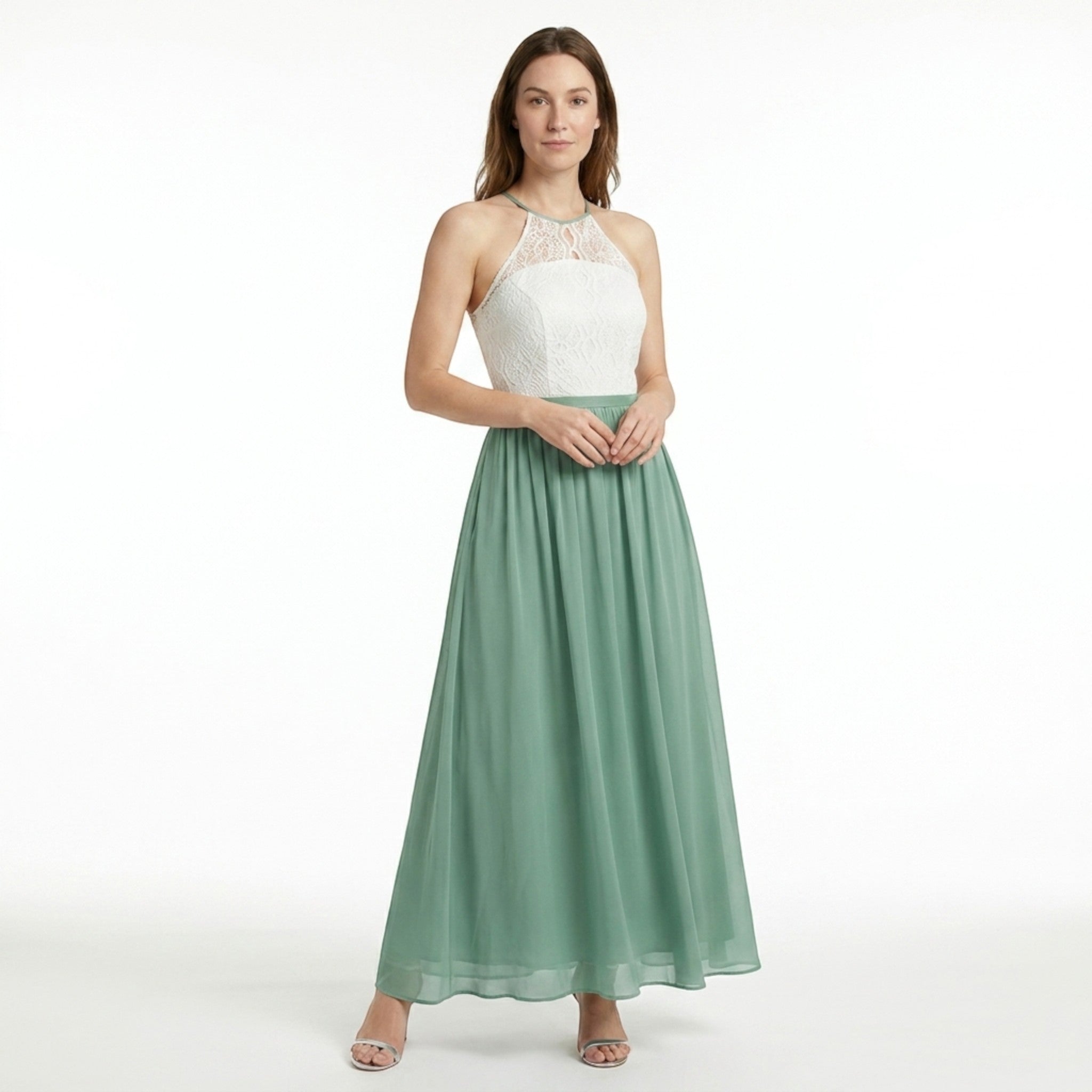 Robe longue douce à couches pour femme | Col halter élégant pour occasions estivales