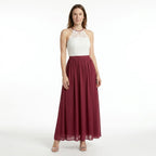 Robe longue douce à couches pour femme | Col halter élégant pour occasions estivales