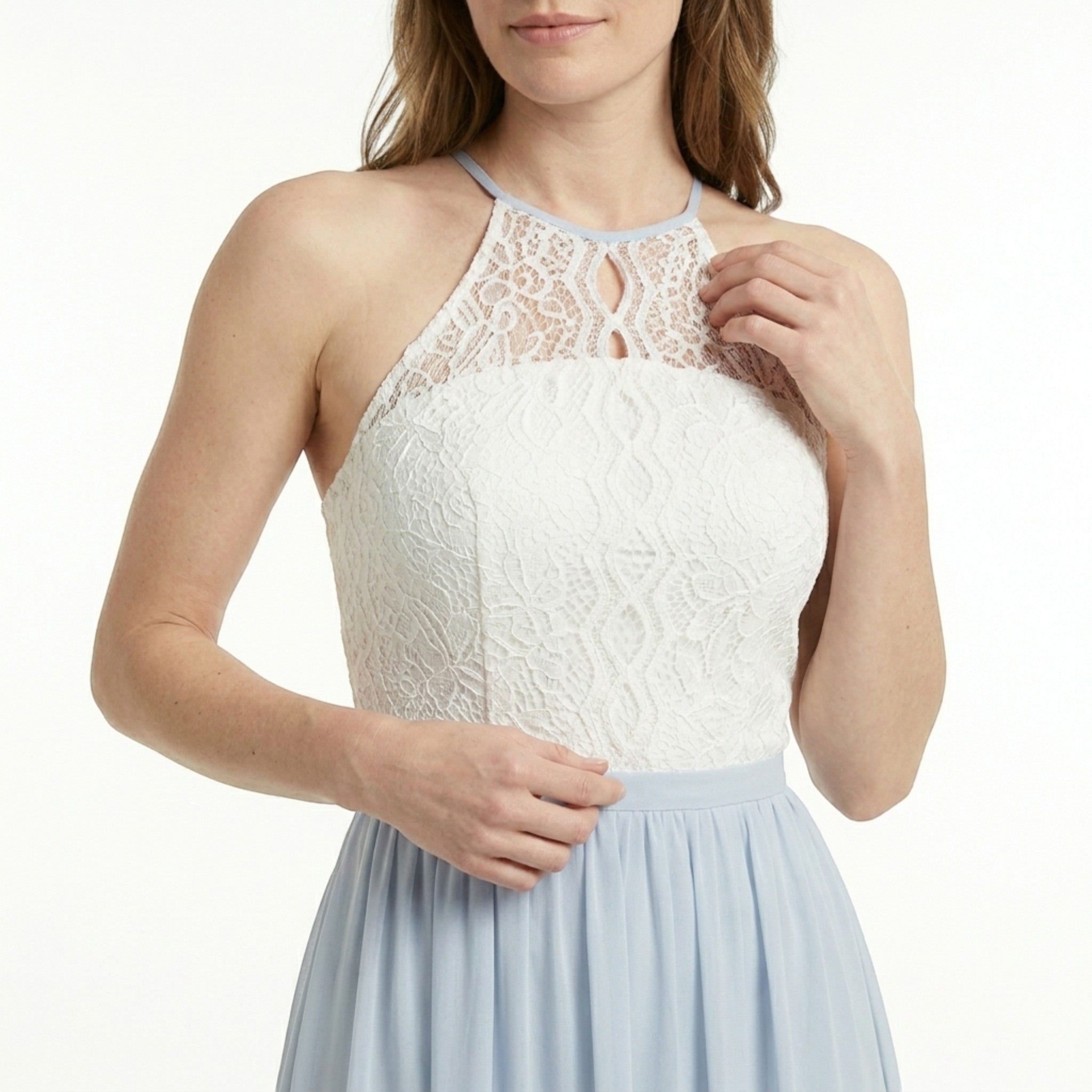Robe longue douce à couches pour femme | Col halter élégant pour occasions estivales