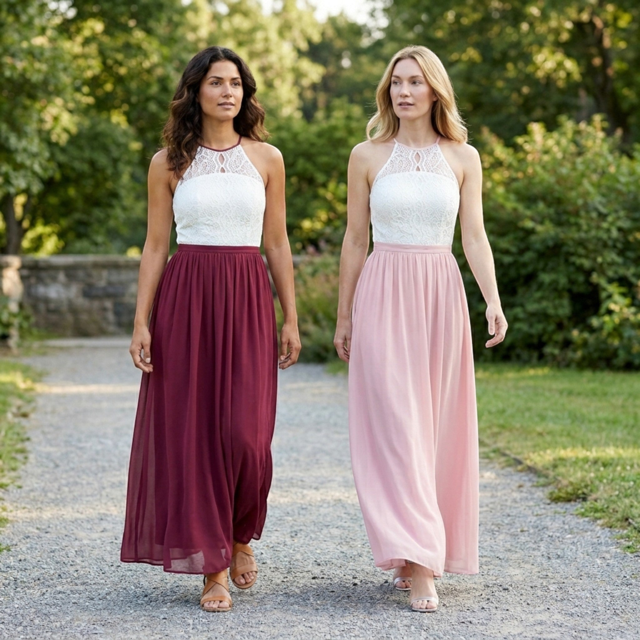 Robe longue douce à couches pour femme | Col halter élégant pour occasions estivales