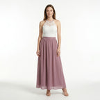Robe longue douce à couches pour femme | Col halter élégant pour occasions estivales