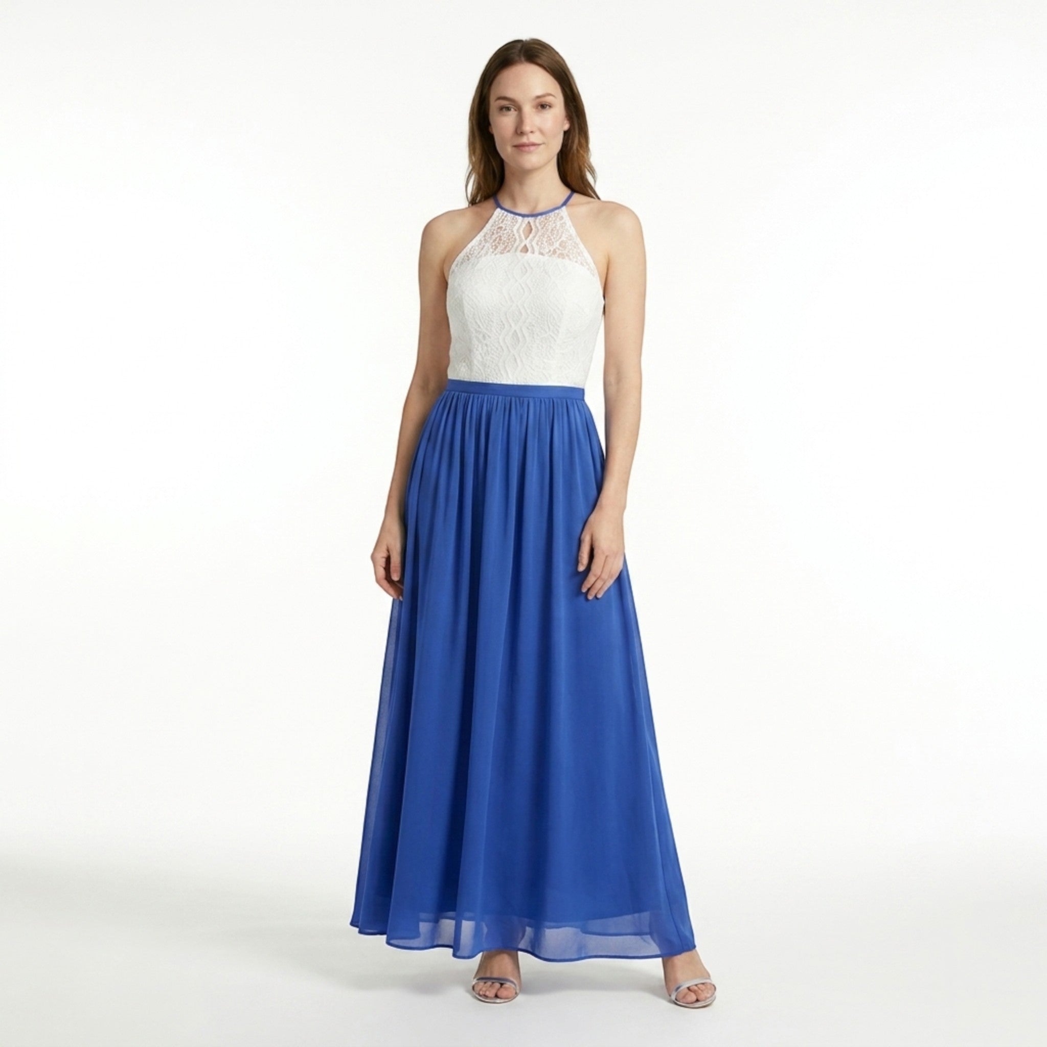 Robe longue douce à couches pour femme | Col halter élégant pour occasions estivales