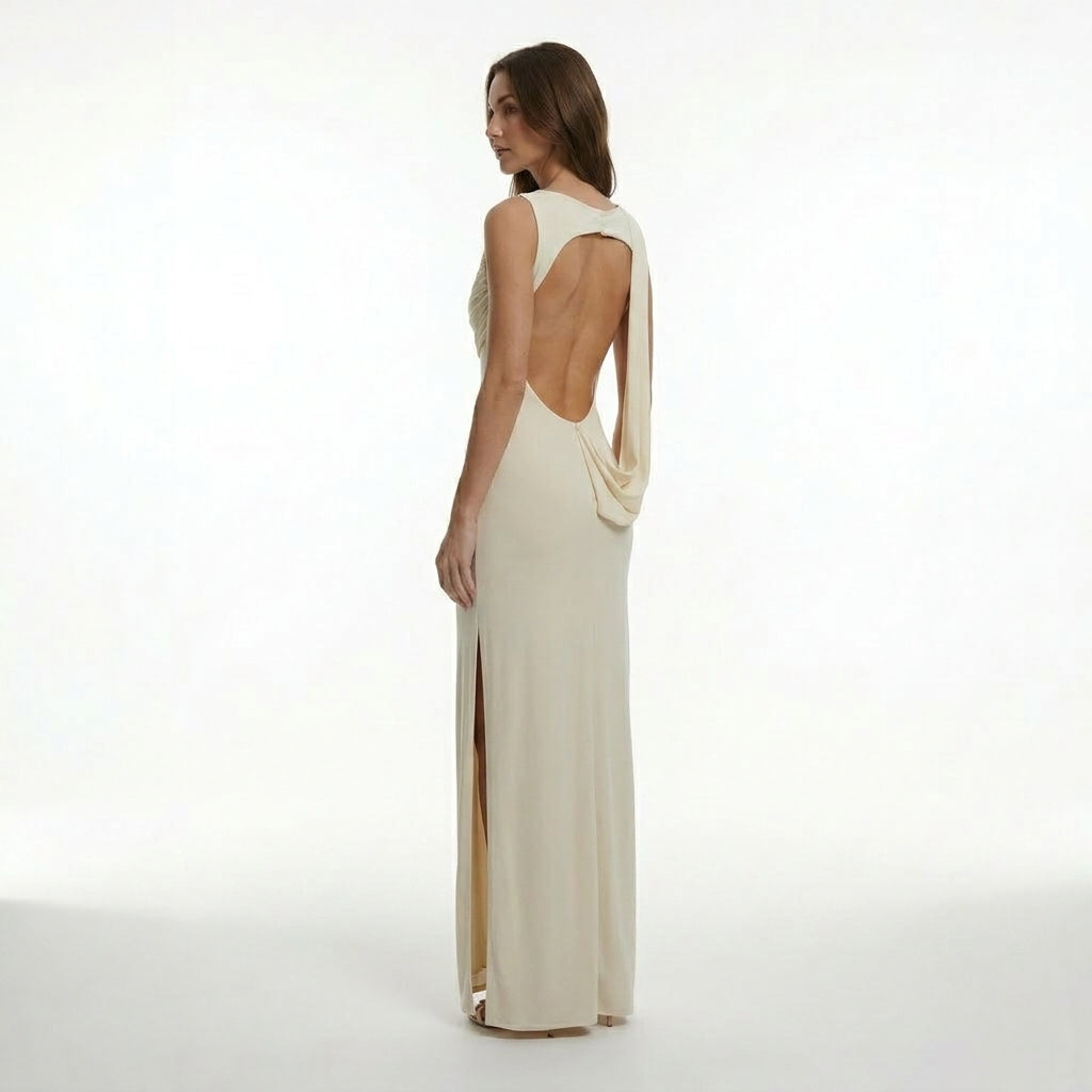 Womens Soft Ruched Maxi Dress | Elegant Backless Sleeveless Gown 5