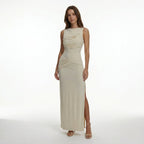 Vestido maxi suave para mujer con fruncido | Elegante vestido sin espalda y sin mangas