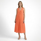 Vestido largo de lino sólido para mujer | Elegante vestido de verano sin mangas con escote en V