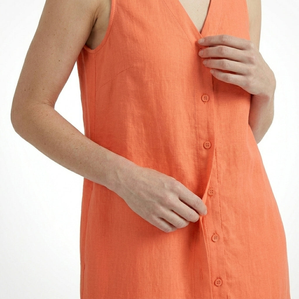 Womens Solid Linen Maxi Dress | Elegant Sleeveless V-Neck Summer Dress 14