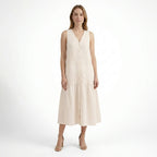 Vestido largo de lino sólido para mujer | Elegante vestido de verano sin mangas con escote en V