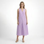 Vestido largo de lino sólido para mujer | Elegante vestido de verano sin mangas con escote en V