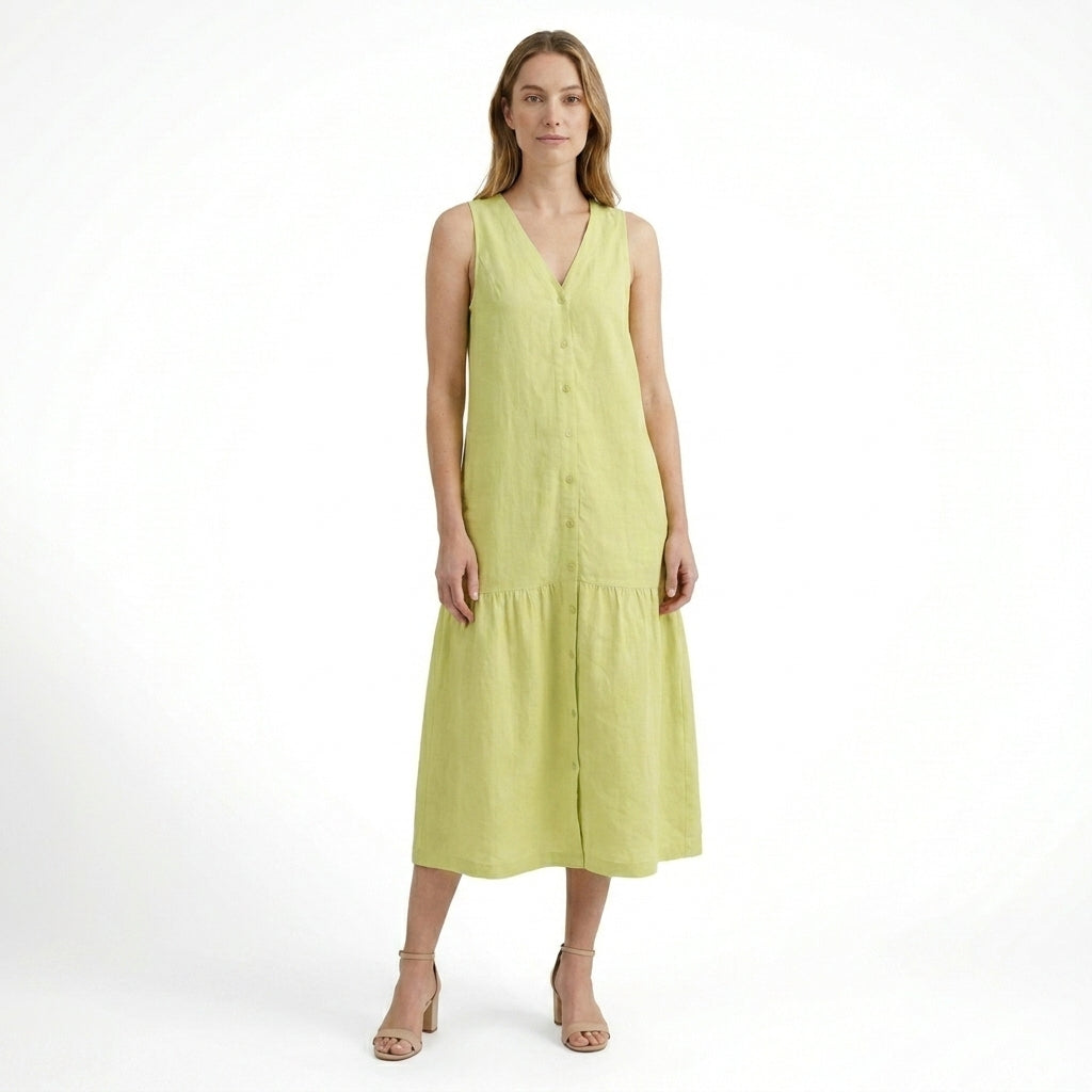 Womens Solid Linen Maxi Dress | Elegant Sleeveless V-Neck Summer Dress 7