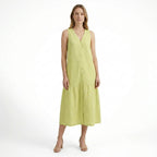 Vestido largo de lino sólido para mujer | Elegante vestido de verano sin mangas con escote en V