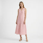 Vestido largo de lino sólido para mujer | Elegante vestido de verano sin mangas con escote en V